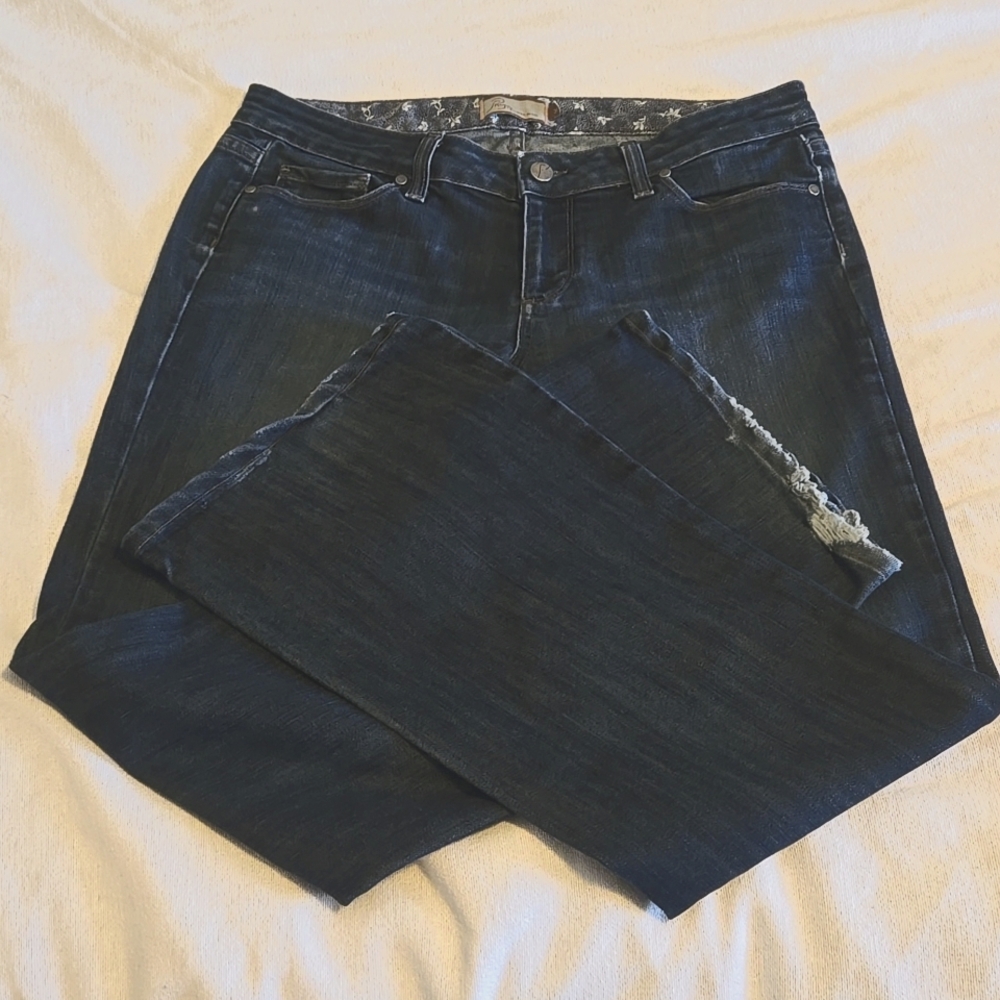 Anthropologie Paige Laurel Canyon Vintage Low Rise Dark Wash Flared Jeans